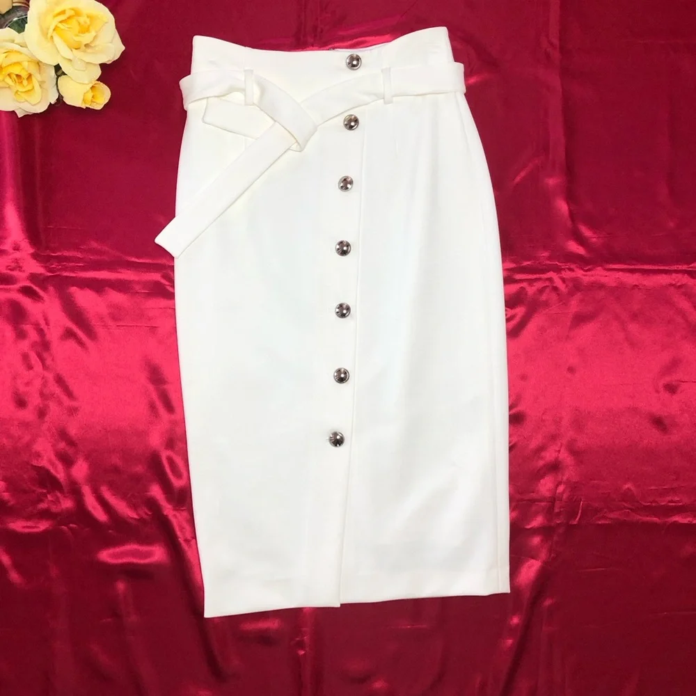 ⭐️NEW⭐️White House Black Market (WHBM) Elegant Cream Skirt with Button Detail - Picture 2 of 9